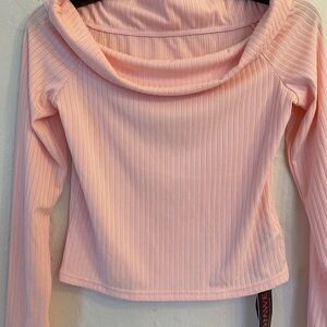 Romwe Pink Ribbed Off-Shoulder Top Size M